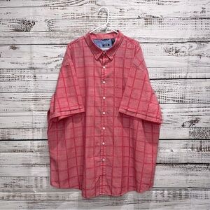 IZOD Coral Men's Saltwater Short Sleeve Windowpane Button Down Shirt |‎ 4XLT